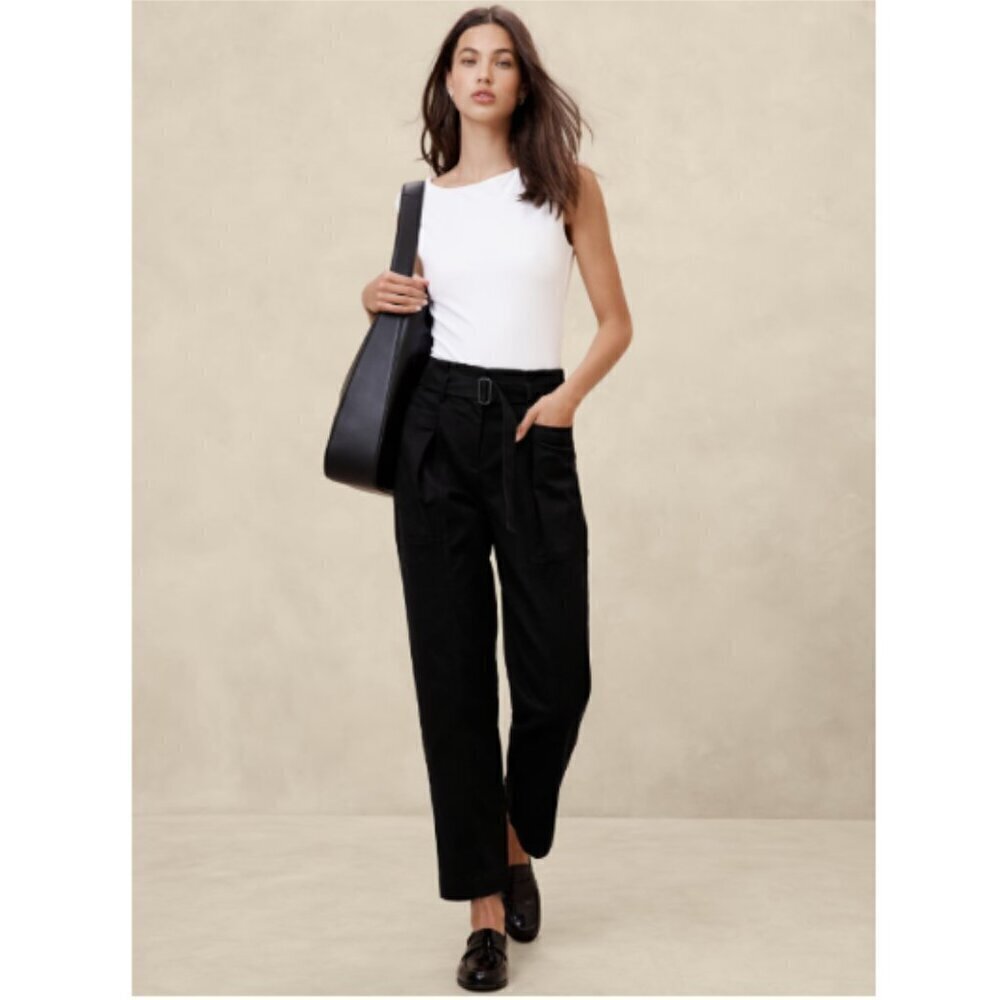 Banana Republic Ultra High Rise Pleated Twill Belted Tapered Pant Black Size 2